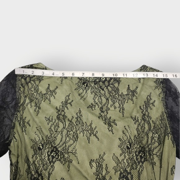 Cider Green Black Lace Flare Long Bell Sleeve Crop Top Fairycore Goth Large - Picture 11 of 12